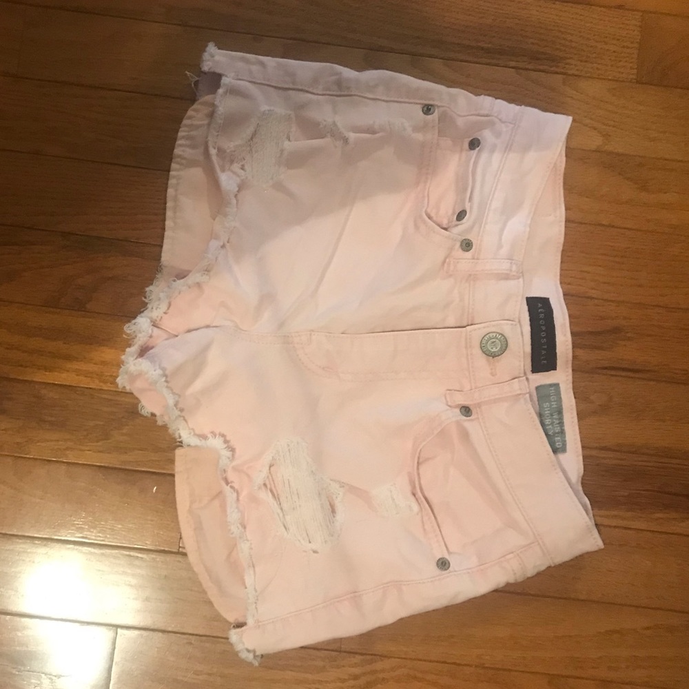 Blush pink jean shorty shorts